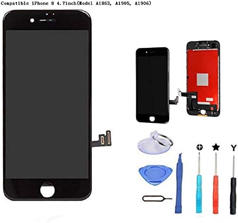 Premium Screen Replacement Compatible iPhone 8 4.7inch(Model A1863, A1905, A1906), 3D LCD Complete Repair Kits, LCD Touch Digitizer Display Glass Assembly with Tools (Black)