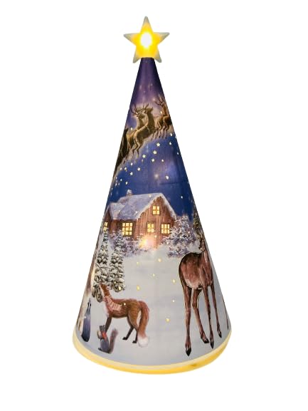 Divas World Christmas LED Light Up Cone Xmas Snowman Decoration Tree Party Décor Table Lamp Holiday Star Tabletop Novelty Ornaments Warm Winter Glow (Reindeers)