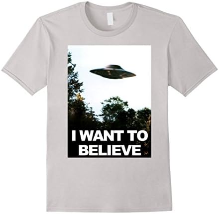 Men's UFO Shirt - I Want To Believe Alien UFO Tee Shirt 2016 Medium Silver