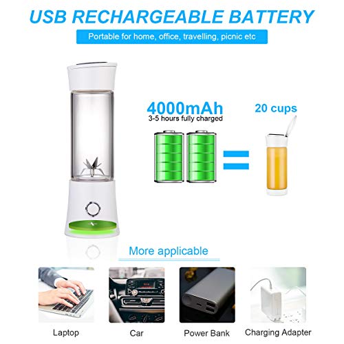 Portable Blender with Travel Cup and Lid, USB Rechargeable Personal Smoothie Blender, Cordless Handheld Small Mini Single Serve Juicer Blender