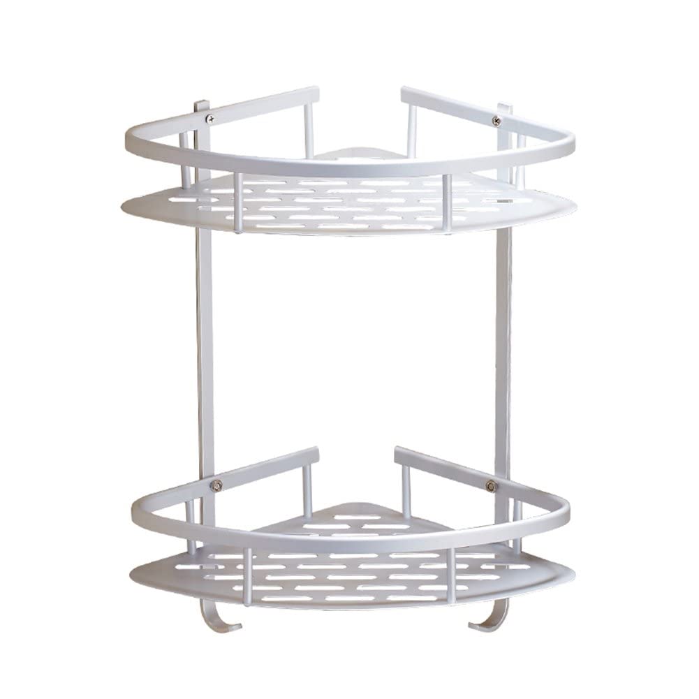 Atrosteve Bathroom Corner Shelves, Aluminum Rustproof Wall Mounted Shower Shelf Shower Caddy with Hanging Hooks, 2 Tier