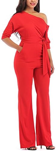 Holify Women's Elegant Half Sleeve Off The Shoulder Jumpsuits High Waist Romper with Belt