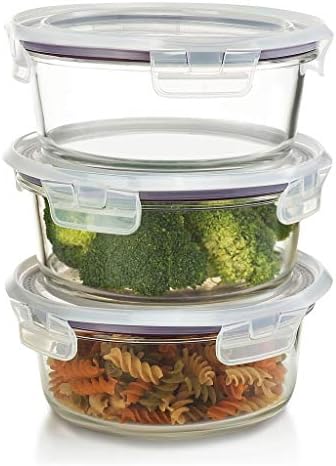 Oven Safe Round Glass Food Storage Containers – Microwave & Freezer Safe - Airtight Bowls with Snap Locking Lids - 3 Piece Set 400ml - BPA FREE