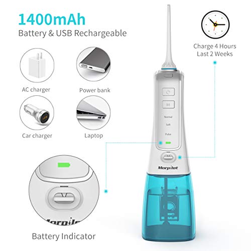 Oral Irrigator, Dental Flosser Waterproof Teeth Cleaner with 6 Jet Tips 300ML Water Tank for Home, Travel Use, Adults and Kids