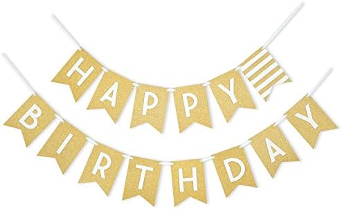 Decomod Premium Layered Felt Happy Birthday Banner Bunting Laser Cut 60 inches Wide - Gold Shimmer