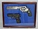 Pistol Airsoft Gun/Handgun Revolver Gun Display case Shadow Box, Cabinet Lockable Door with Blue Felt Background, Mahogany Finish Frame