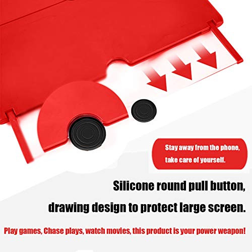Screen Magnifier -12 Inches 3D HD Cell Phone Magnifying Projector Screen Accessories for Videos, Movies, and Games, Foldable Phone Stand with Screen Amplifier, Compatible with Any Smartphones (Red)