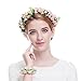Valdler Flower Wreath Headband Floral Crown Garland Halo with Floral Wrist Band for Wedding Festivals, Pink