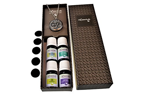 Aum Om Pewter Aromatherapy Essential Oil & Diffuser Necklace gift Set (Lavender Peppermint Zen Inner Calm)