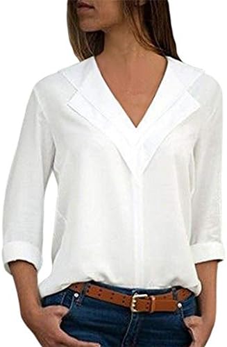 Women's Plain Roll Sleeve Shirt Office Ladies Casual Blouses Tops