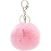 MODBEAT Pom Pom Key Chain Genuine Rabbit Fur Fluffy Ball KeyChain for Womens Bag Accessories or Car Key Ring or Handbag Decoration (Pink)
