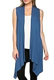 Azules Womens Solid Color Sleeveless Asymetric Hem Open Front Cardigan (X-large, Indigo)