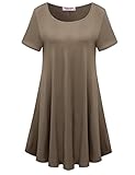 BELAROI Womens Comfy Swing Tunic Short Sleeve Solid T-shirt Dress (M, Khaki)