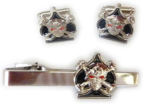 Ace of Spades Death Card Skull & Crossbones Iron Cross Sniper TIE BAR CLIP CUFFLINKS SET