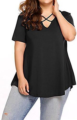 PinupArt Women's Short Sleeve V Neck Crisscross Casual Relax Tee Shirt Top XXL daiblack