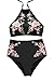 Cupshe Fashion Women's Floral Printing Halter Padding Bikini Set Beach Bathing Suit, Black (M)