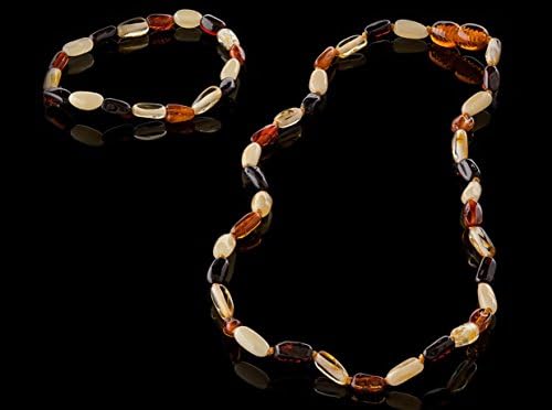 PREMIUM Quality Natural Baltic Amber Teething Necklace Bracelet Anklet Gift Set - Hand crafted,Lab-Tested, Authentic - Pain, discomfort, drooling relief … (6-inch Anklet Set, Multi-color Beans)