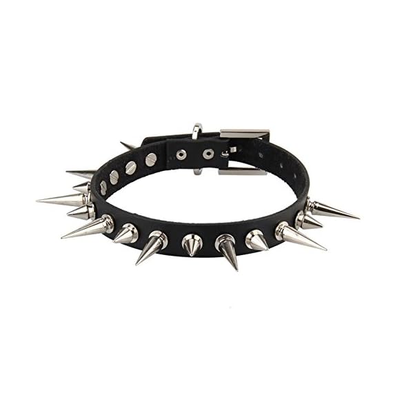 Bystar-Unisex-Genuine-Leather-Punk-Rock-Gothic-Spikes-Rivets-Choker-Collar-Necklace