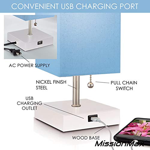 Modern Small Table Lamp w USB Quick Charging Port, Blue, Great LED Lamp, Bedside Lamp, LED Desk Lamp, Bedroom Lamps, Table Light, Nightstand Lamp, Lamps for Bedrooms, 5% Discount for Set of 2