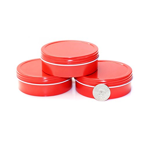 Mimi Pack 4 oz Shallow Screw Top Lid Tin Can Containers For Salves, Favors, Spices, Balms, Gifts Tin Containers 24 Pack (Red)