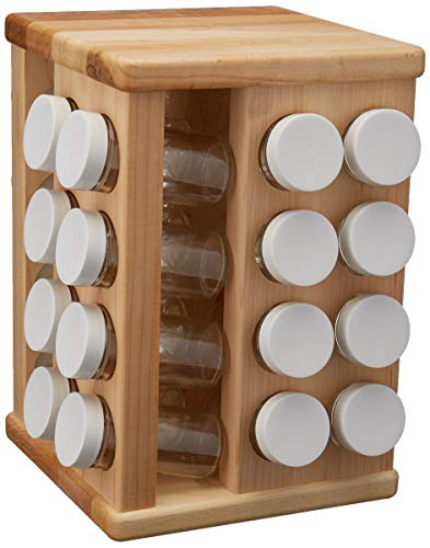 J.K. Adams 8-Inch-by-11-1/2-Inch Sugar Maple Wood Spice Jar Carousel, 32 Glass Jars Included - Thumbnail 4