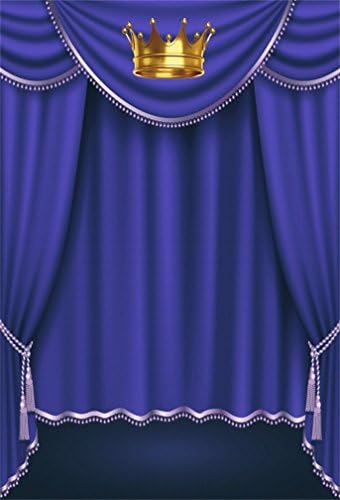 CSFOTO 3x5ft Background For Blue Curtain Golden Crown Photography Backdrop Stage Performance Luxury Rope King Coronation Grand Debut Opera Studio Props Wallpaper