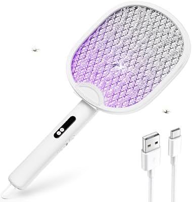 Raquette Electrique Insecte Pliable 4000V Interieur Exterieur Blanc