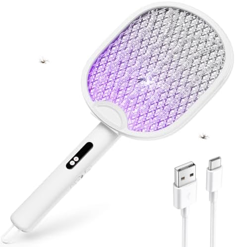 Raquette Electrique Insecte Pliable 4000V Interieur Exterieur Blanc