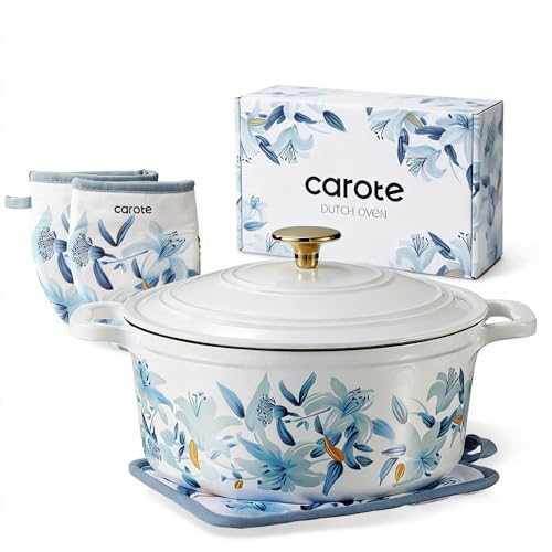CAROTE Enameled Floral Cast Iron Dutch Oven