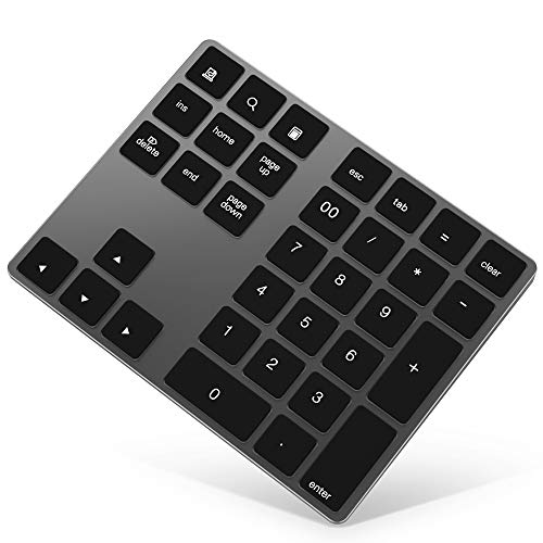 Bluetooth Numeric Keypad, Rechargeable Aluminum 34-Key Number Pad Slim External Numpad Keyboard Data Entry Compatible for MacBook, MacBook Air/Pro, iMac Windows Laptop Surface Pro etc