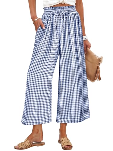 ANRABESS Womens Striped Gingham Palazzo Cropped Pants with Pockets at Amazon