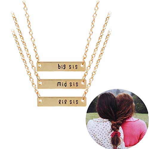 4EAELove Customize Bar Sister Necklace Big Sis Lil Sis Pendant Matching Family Jewelry Gift for Sisters Friends Titanium Steel