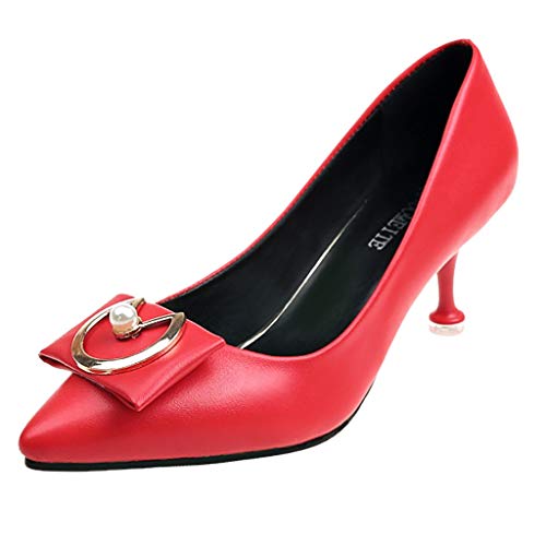 SMALLE ◕‿◕ Pumps Shoes Women Office, 2019 Women Fashion Pointy Closed Toe Formal Mid Heels Pumps Thin Heels Red