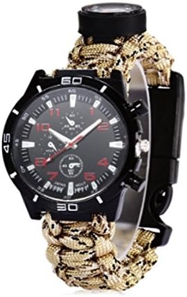 DESERT -Upgraded Survival Watch - Deluxe Survival Gear - Paracord Watch with Thermometer, fire Starter, Whistle, Compass and more - Premier Tactical Gear