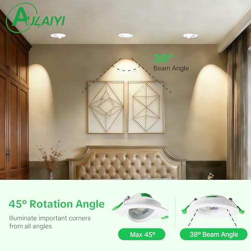 Aulaiyi LED Recessed Spotlight 230 V 68-80 mm Hole Size 5 W IP44 LED Spot Ultra Flat Ceiling Spotlights 45° Swivelling Recessed Lights 2700 K / 4000 K / 6000 K Spotlights Ceiling Light for Bathroom