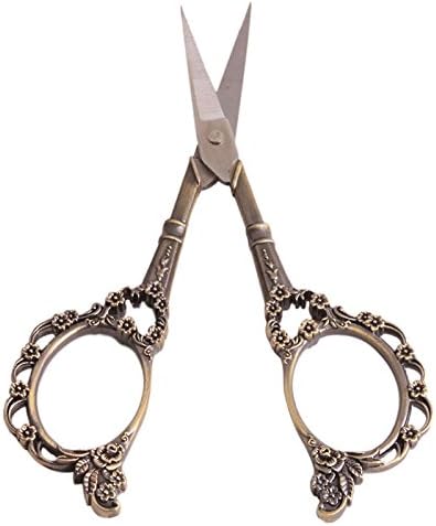 Honice Vintage Style Scissors Flower Pattern Antique Silver Tone Sewing Artwork Embroidery Sewing Scissors Stationery Accessories（3 Color Optional） (Gold)