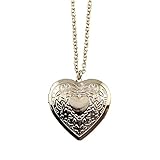 Linana Vintage Heart Shape Charm Long Necklace Gold Plated Locket Pendant
