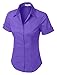 LE3NO Womens Tailored Short Sleeve Button Down Shirt with Stretch,L3nwt575a_lilac,Large