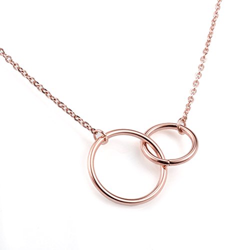 Jude Jewelers Stainless Steel Friendship Eternity Necklace Double Circle Interlocking Infinity (Rose Gold)