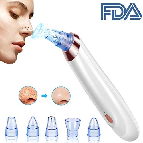 Electric Blackhead Remover, Vacuum Suction Remover, Facial Skin Pore Cleaner with USB Rechargeable for Women, 2018 Newest Upgraded, Acne Comedo Removal with 5 Heads by Lomin (White)