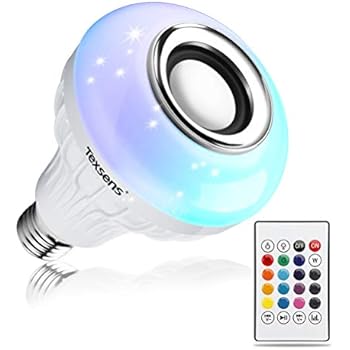 Texsens Led Light Bulb Bluetooth Speaker 6w E26 Rgb Changing Lamp Wireless Stereo Audio With 24 Keys Remote Control