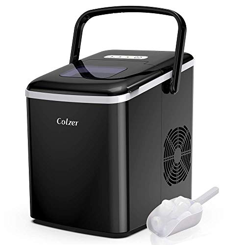 Colzer Portable Electronic Ice Maker Machine, Countertop Ice Maker,Make 9 Ice Cubes within 6-13 Minutes,33lbs Ice in 24 hours,Water Tank and Ice Scoop, Home,Kitchen,Bar,KTV (black)