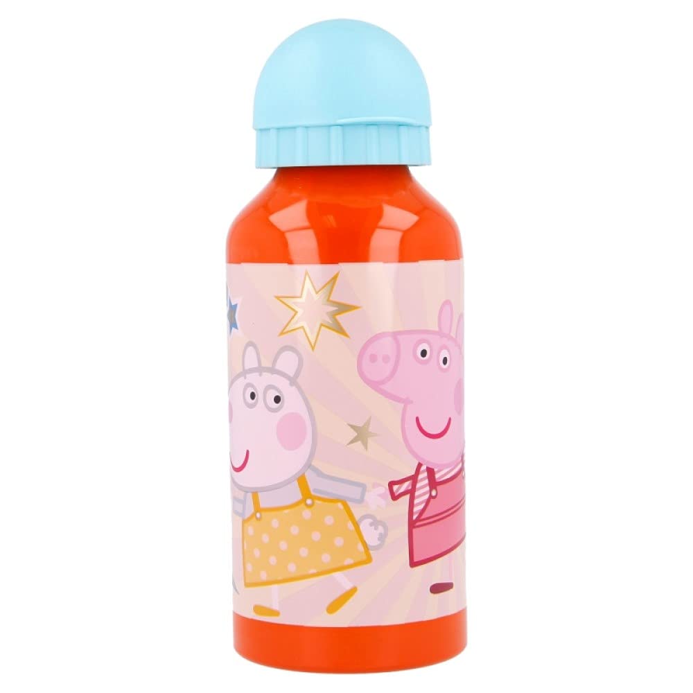 Peppa, George Characters Aluminium Sports Bottle 400ml - Holiday, Back to School Water Drinking Kids Lunch Children