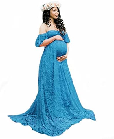 lace off the shoulder maternity dress Women Pregnant Maxi Maternity Dress Photo Props Lace Off-shoulder Long Dress