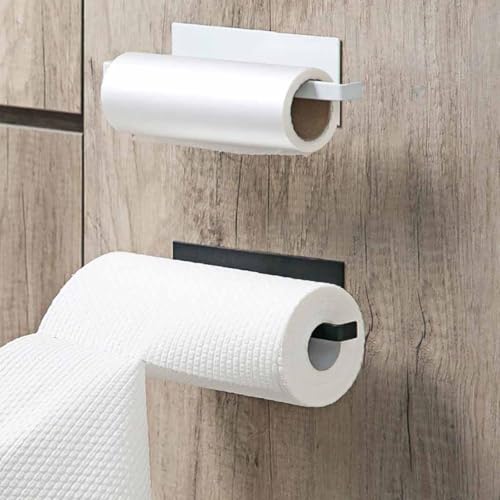 Porte-Rouleau de Cuisine Noir sans perçage,Support essuie Tout Mural,23cm Porte Essuie Tout sans Percage Porte Rouleau Papier Cuisine pour Cuisine,Salle de Bain, Placards,Acier Inoxydable Blanche (B)