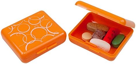 Indestructo Pill Boxes - Orange Bubbles Design (6 Pack) - 3 with Bubbles Design and 3 Solid Orange