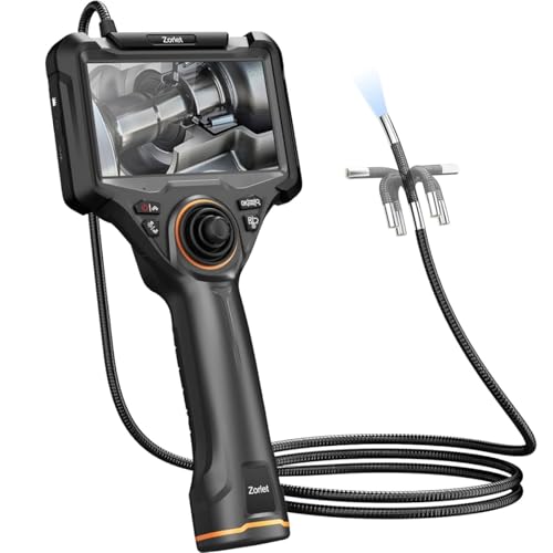 Zorlet 4-Way Articulating Borescope with 5'' Monitor, 6.2mm Borescope Camera with Light, IP68 Waterproof Endoscope Inspection Camera, 5FT Semi-Rigid Cable for Pipe, Wall & Automotive