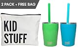 Simple Goods 2 Pack Kids Stainless Steel Sippy Cup Tumbler with Straw, Lid & Bag (Tiny, 8 oz, Green/Turq 2 Pack)