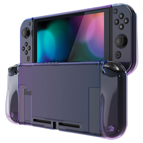 PlayVital Ergonomic Grip Case for Nintendo Switch, Upgraded Protective Hard Case Protector for Switch, Shock-Absorbent Anti-Scratch Dockable Durable Cover Accessories, Gradient Translucent Bluebell