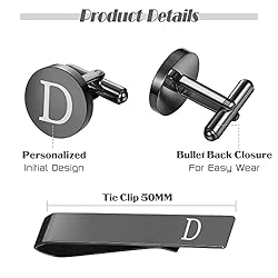 LOYALLOOK Black Initial D Cufflinks and Tie Clip